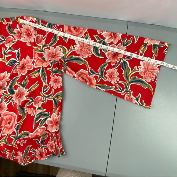For the Republic Red Floral Bell Sleeve Wrap Surplice Top Sz M - Picture 8 of 11